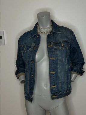 Old Navy Medium/Dark Blue Women's Denim Jacket with 3/4 sleeves❤️M